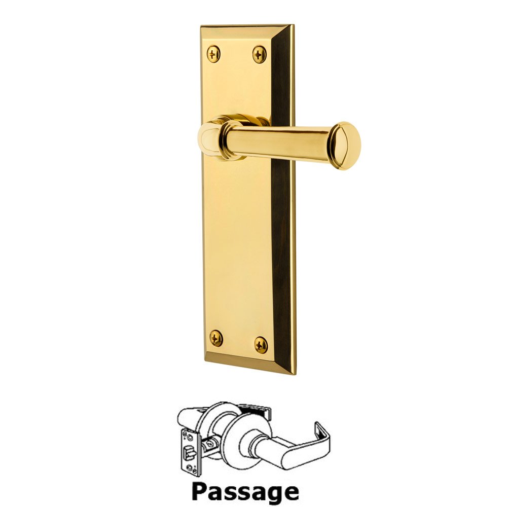 Passage Fifth Avenue Plate with Georgetown Right Handed Lever in Polished Brass