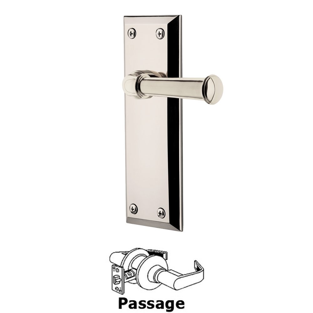 Passage Fifth Avenue Plate with Georgetown Left Handed Lever in Polished Nickel