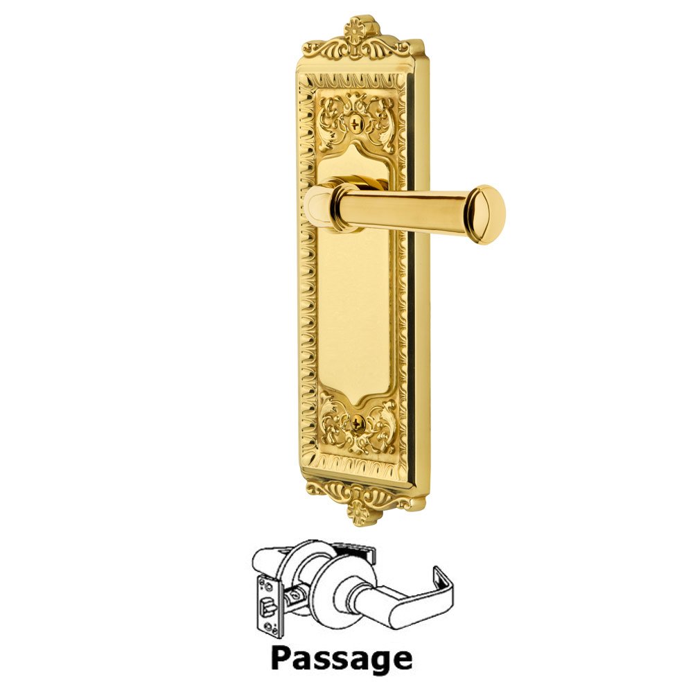 Passage Windsor Plate with Right Handed Georgetown Lever in Polished Brass