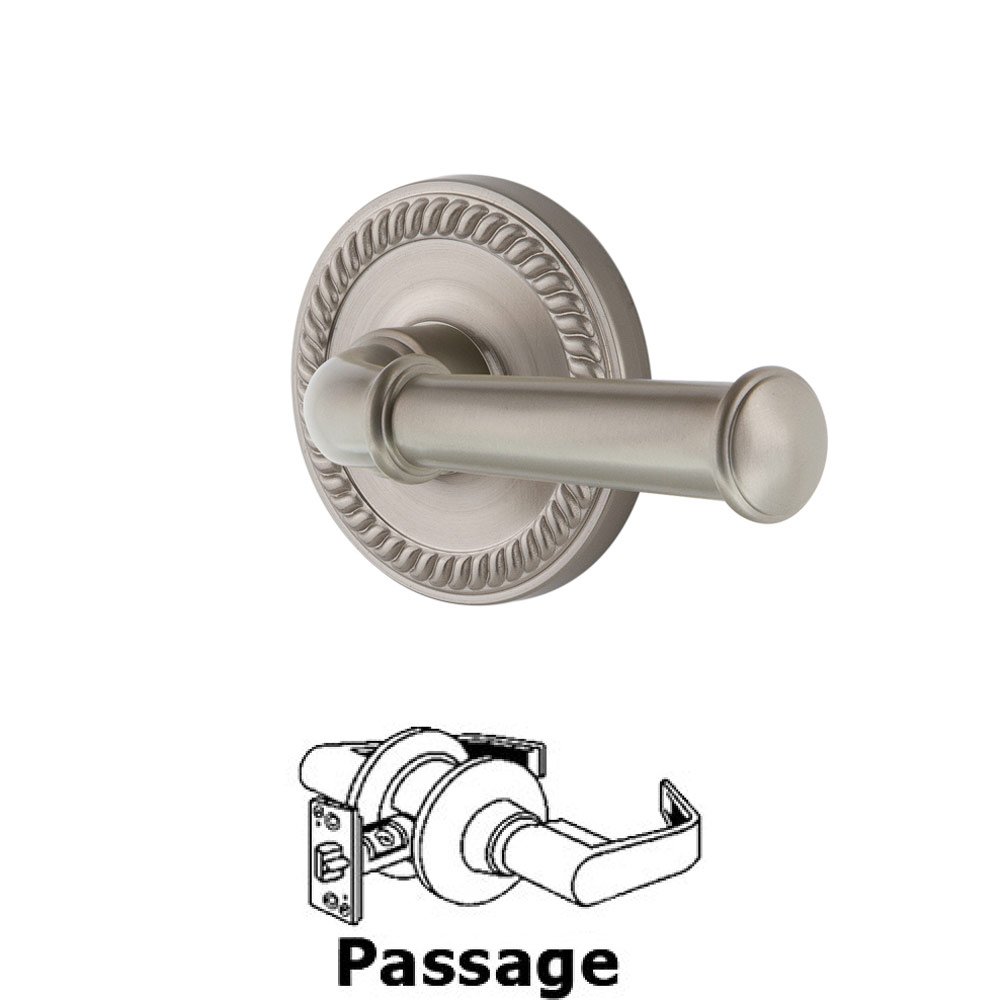Newport Plate Passage with Georgetown Right Handed Lever in Satin Nickel
