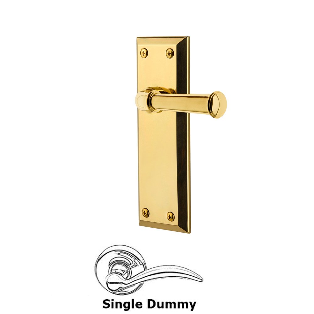 Single Dummy Fifth Avenue Plate with Georgetown Right Handed Lever in Polished Brass