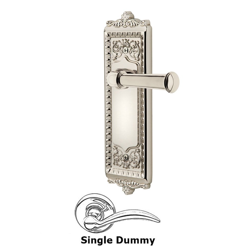 Single Dummy Windsor Plate with Right Handed Georgetown Lever in Polished Nickel