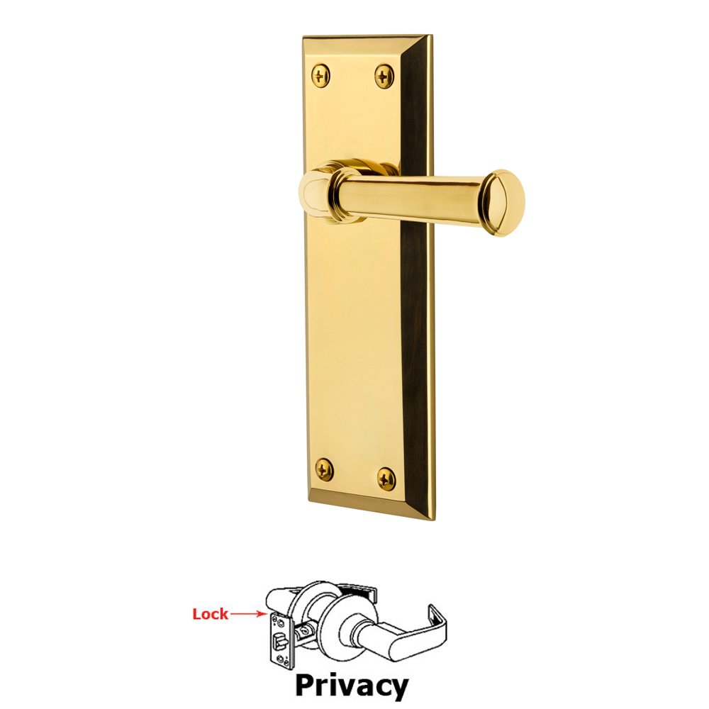Privacy Fifth Avenue Plate with Georgetown Left Handed Lever in Polished Brass