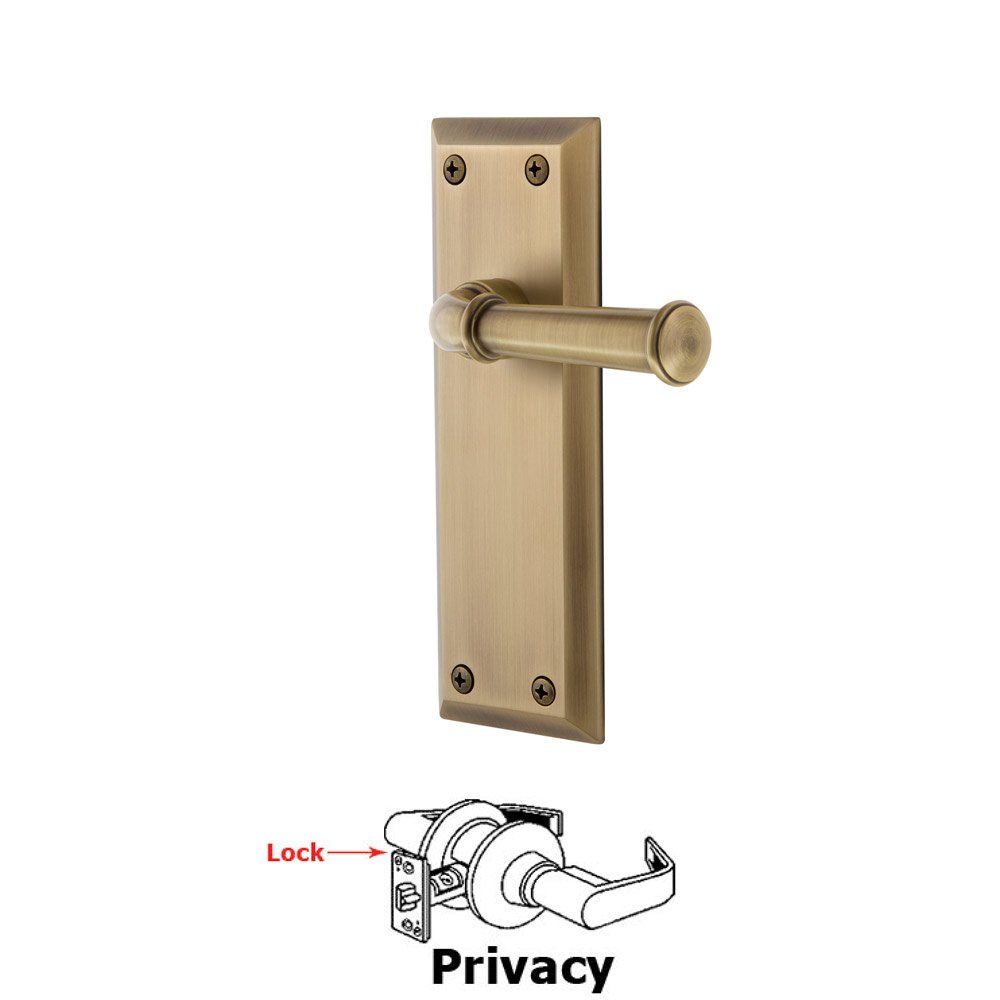 Privacy Fifth Avenue Plate with Georgetown Left Handed Lever in Vintage Brass