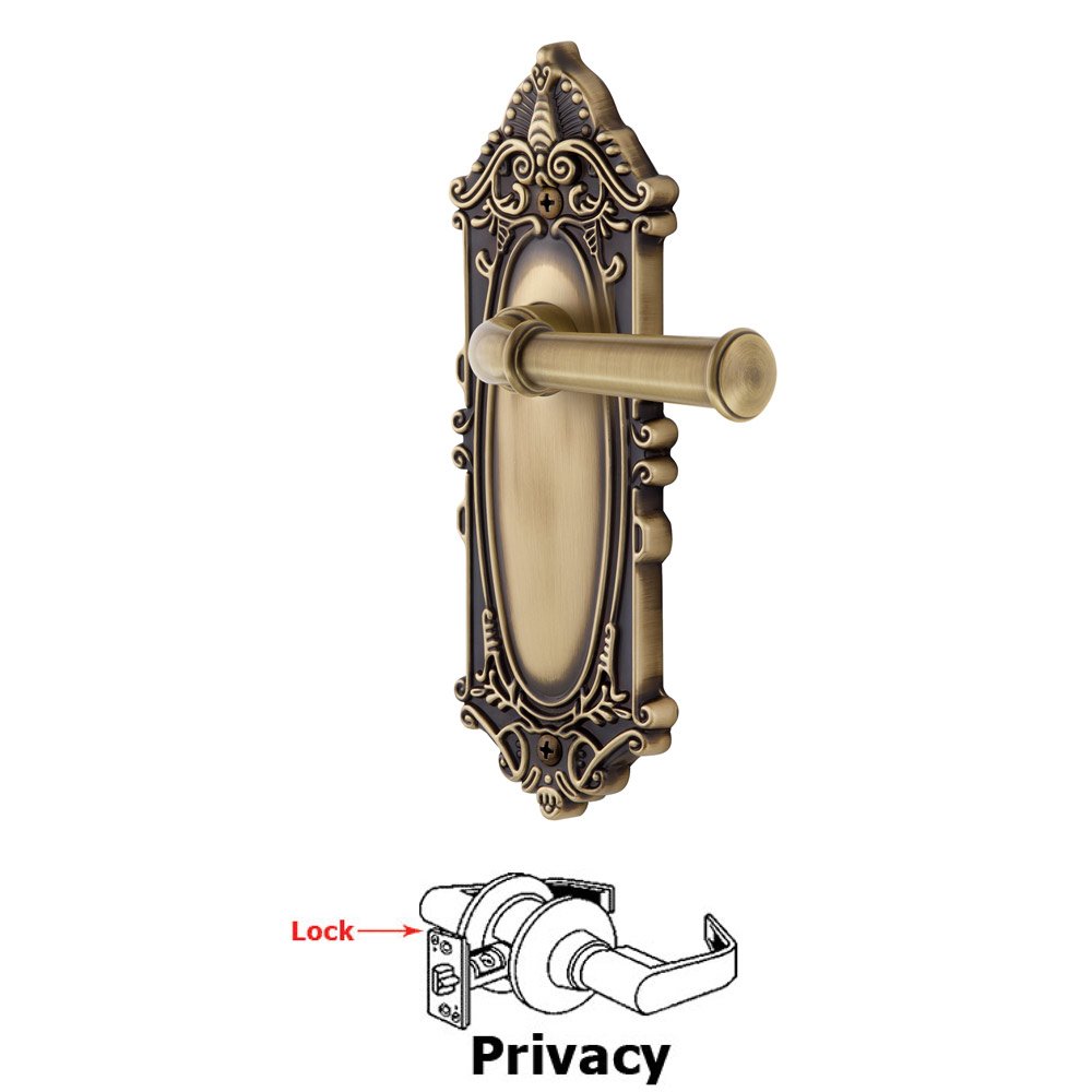 Grandeur Grande Victorian Plate Privacy with Georgetown Lever in Vintage Brass