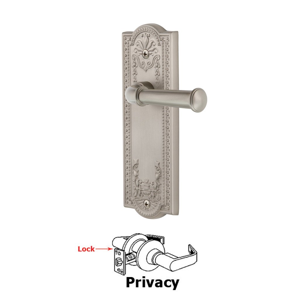 Privacy Parthenon Plate with Georgetown Right Handed Lever in Satin Nickel