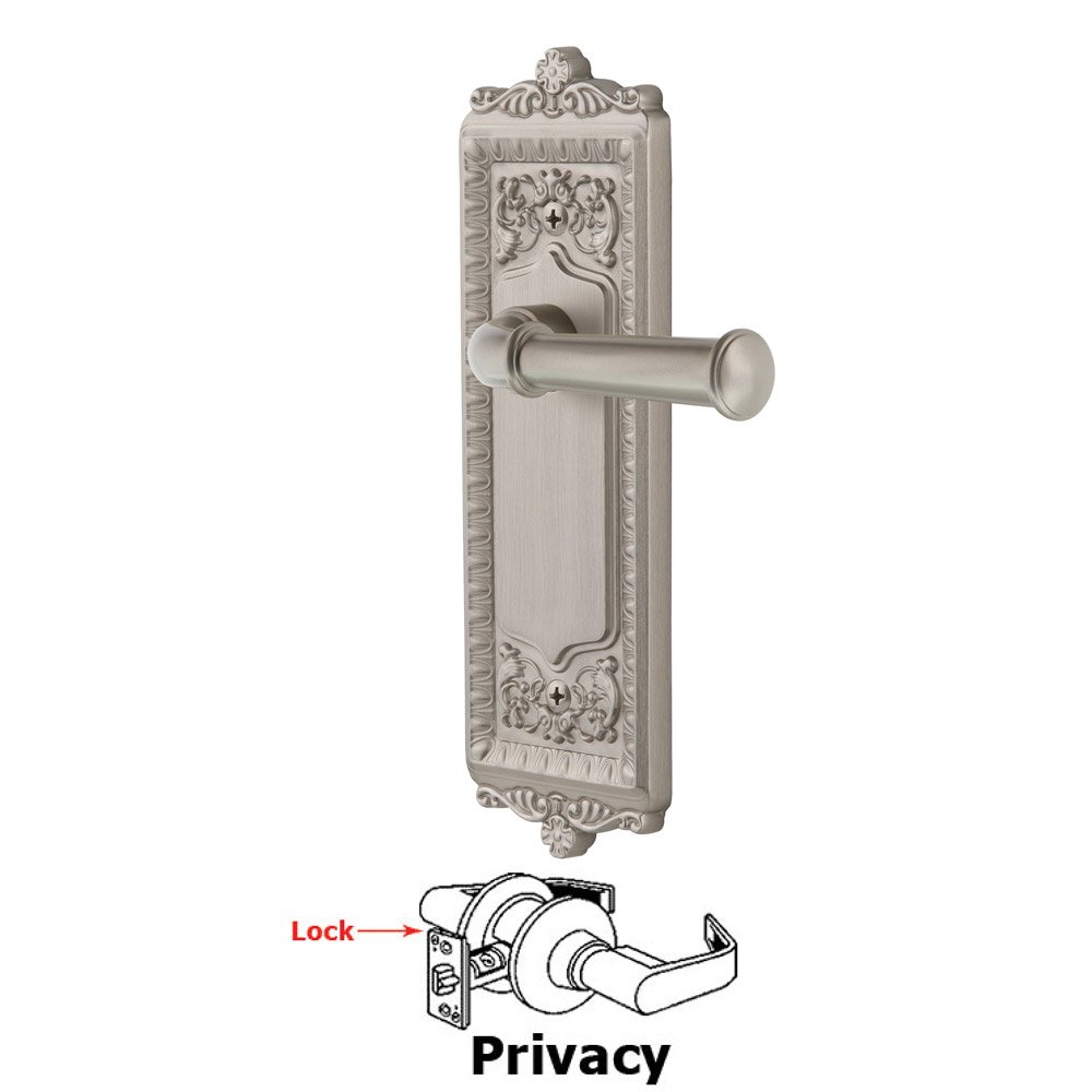 Privacy Windsor Plate with Right Handed Georgetown Lever in Satin Nickel