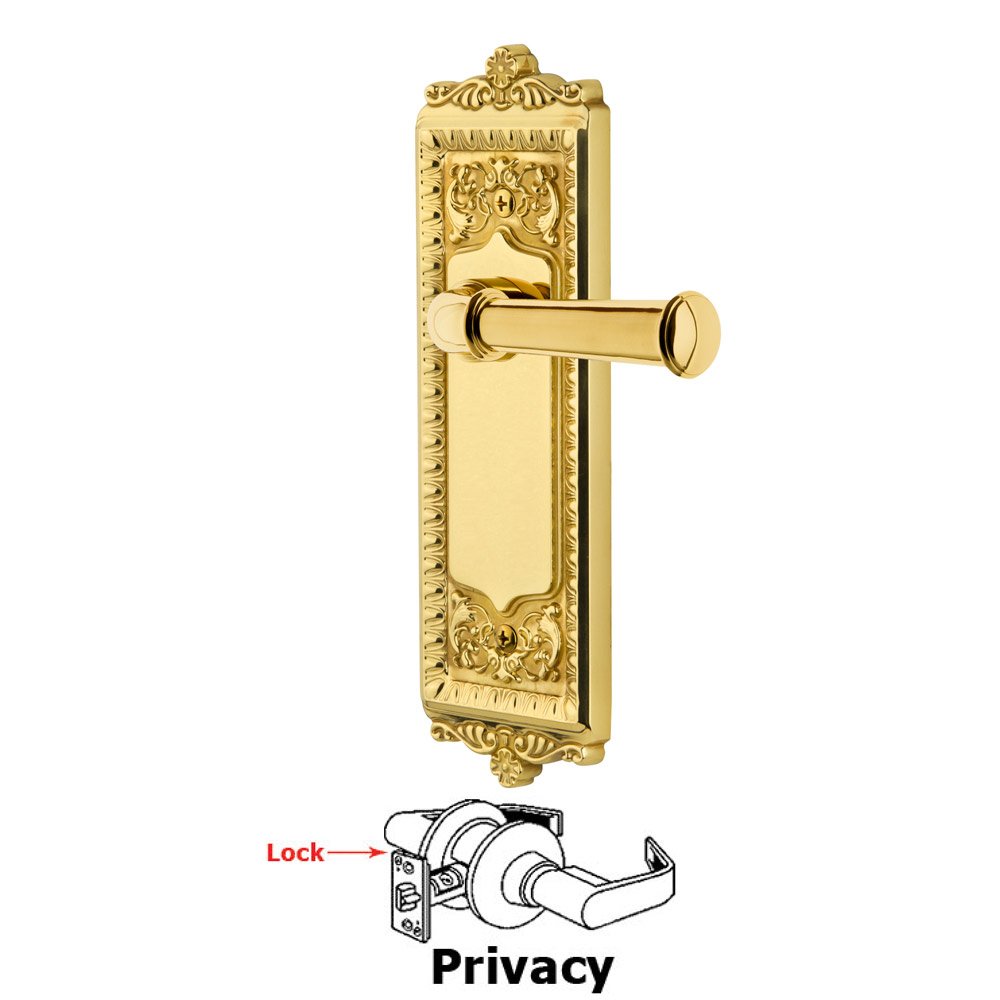 Privacy Windsor Plate with Right Handed Georgetown Lever in Lifetime Brass