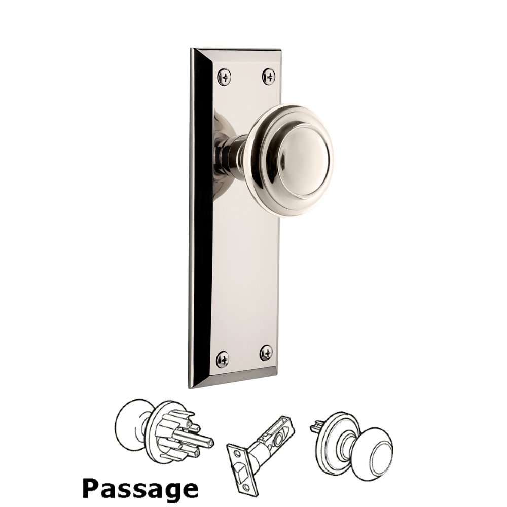 Grandeur Fifth Avenue Plate Passage with Circulaire Knob in Polished Nickel