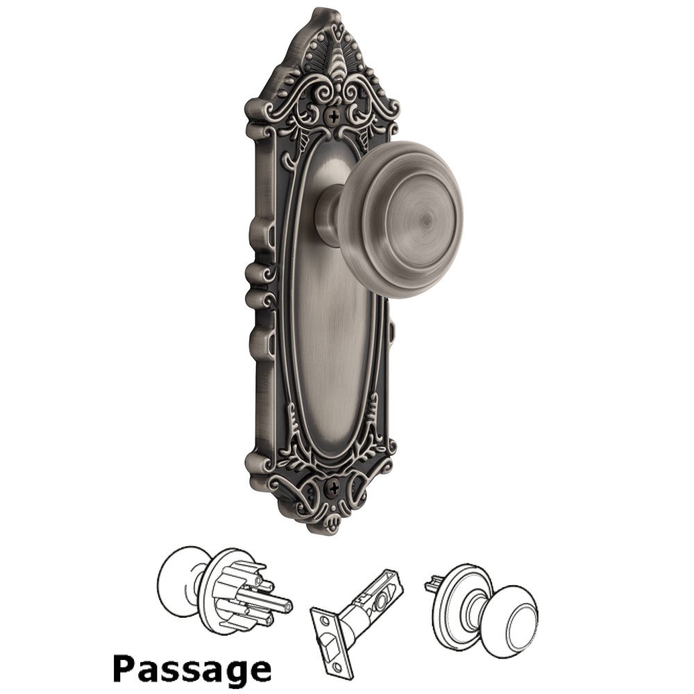 Grandeur Grande Victorian Plate Passage with Circulaire Knob in Antique Pewter