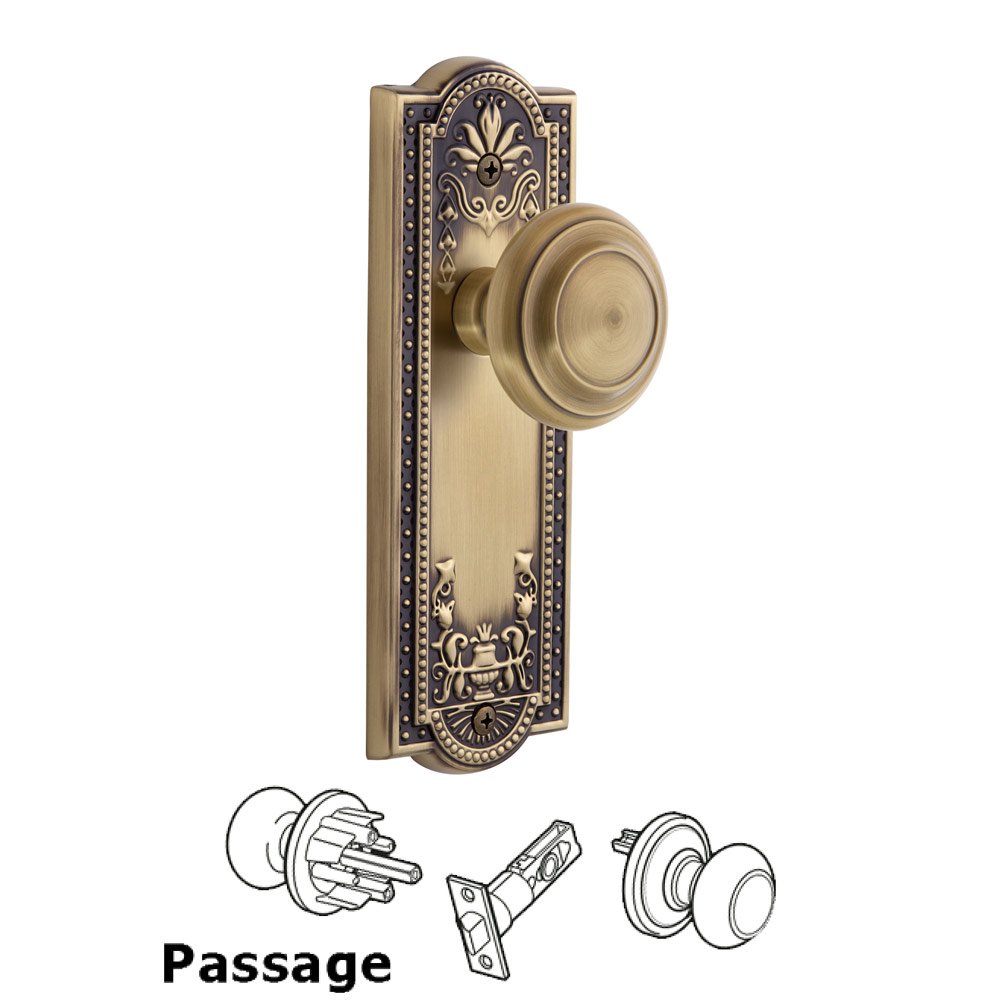 Grandeur Parthenon Plate Passage with Circulaire Knob in Vintage Brass