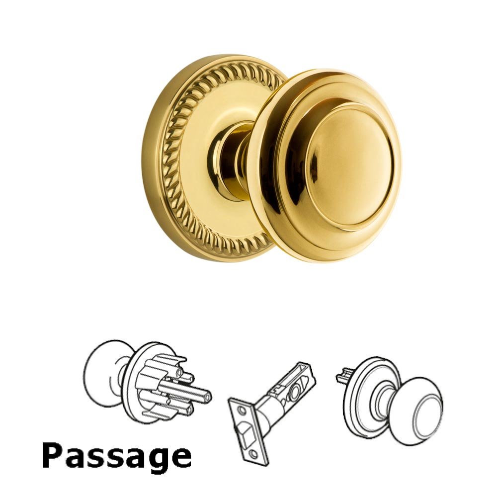 Grandeur Newport Plate Passage with Circulaire Knob in Lifetime Brass