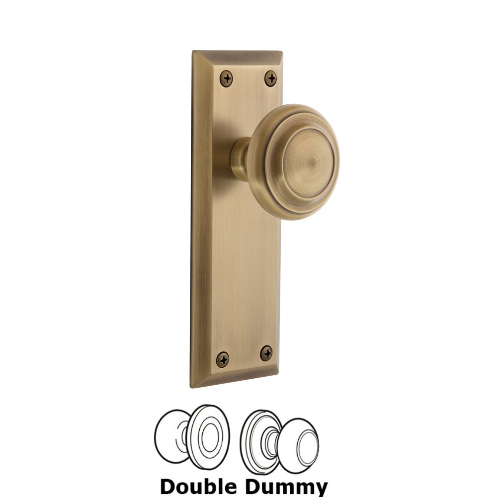 Grandeur Fifth Avenue Plate Double Dummy with Circulaire Knob in Vintage Brass
