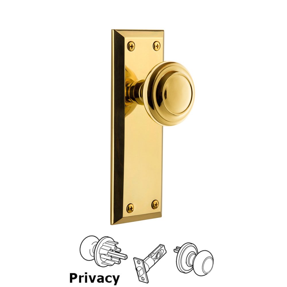 Grandeur Fifth Avenue Plate Privacy with Circulaire Knob in Polished Brass