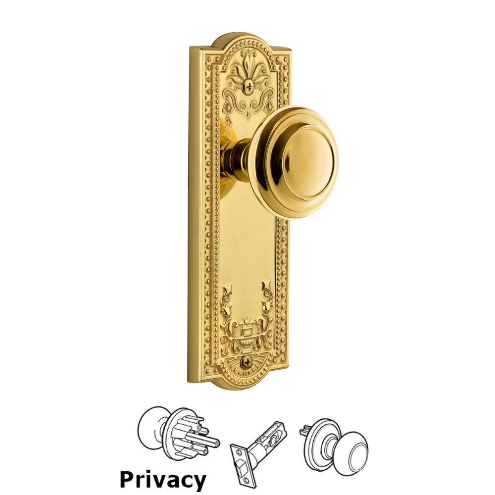 Grandeur Parthenon Plate Privacy with Circulaire Knob in Polished Brass