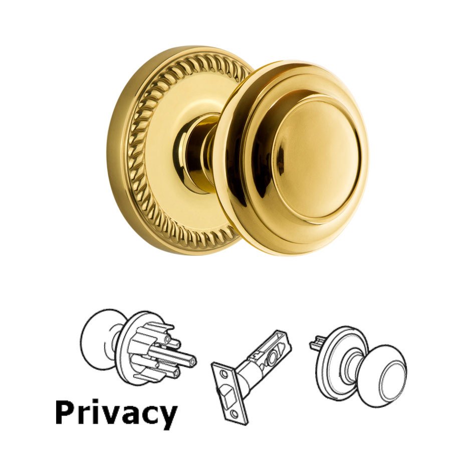 Grandeur Newport Plate Privacy with Circulaire Knob in Lifetime Brass