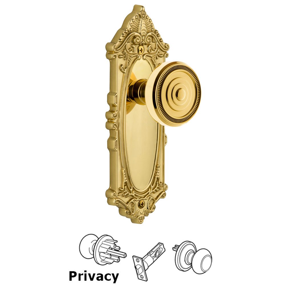 Grandeur Grande Victorian Plate Privacy with Soleil Knob in Polished Brass