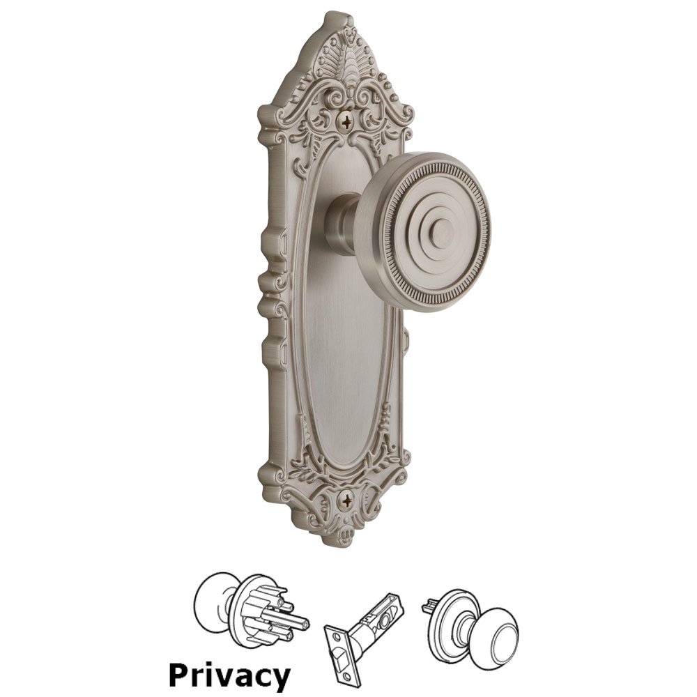 Grandeur Grande Victorian Plate Privacy with Soleil Knob in Satin Nickel