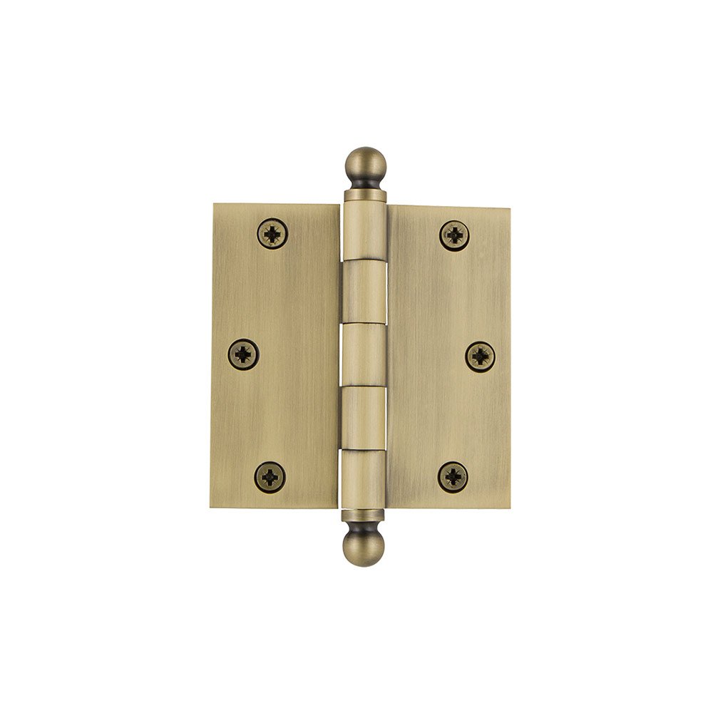 3 1/2" Ball Tip Residential Hinge with Square Corners in Vintage Brass