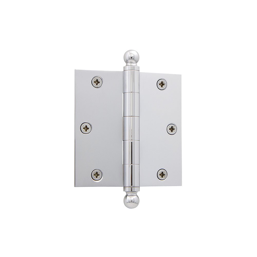3 1/2" Ball Tip Residential Hinge with Square Corners in Bright Chrome
