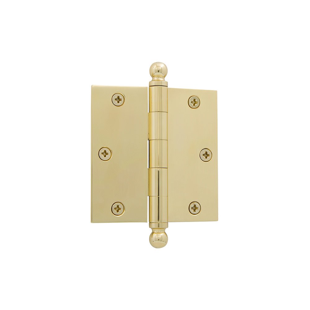 3 1/2" Ball Tip Residential Hinge with Square Corners in Unlacquered Brass