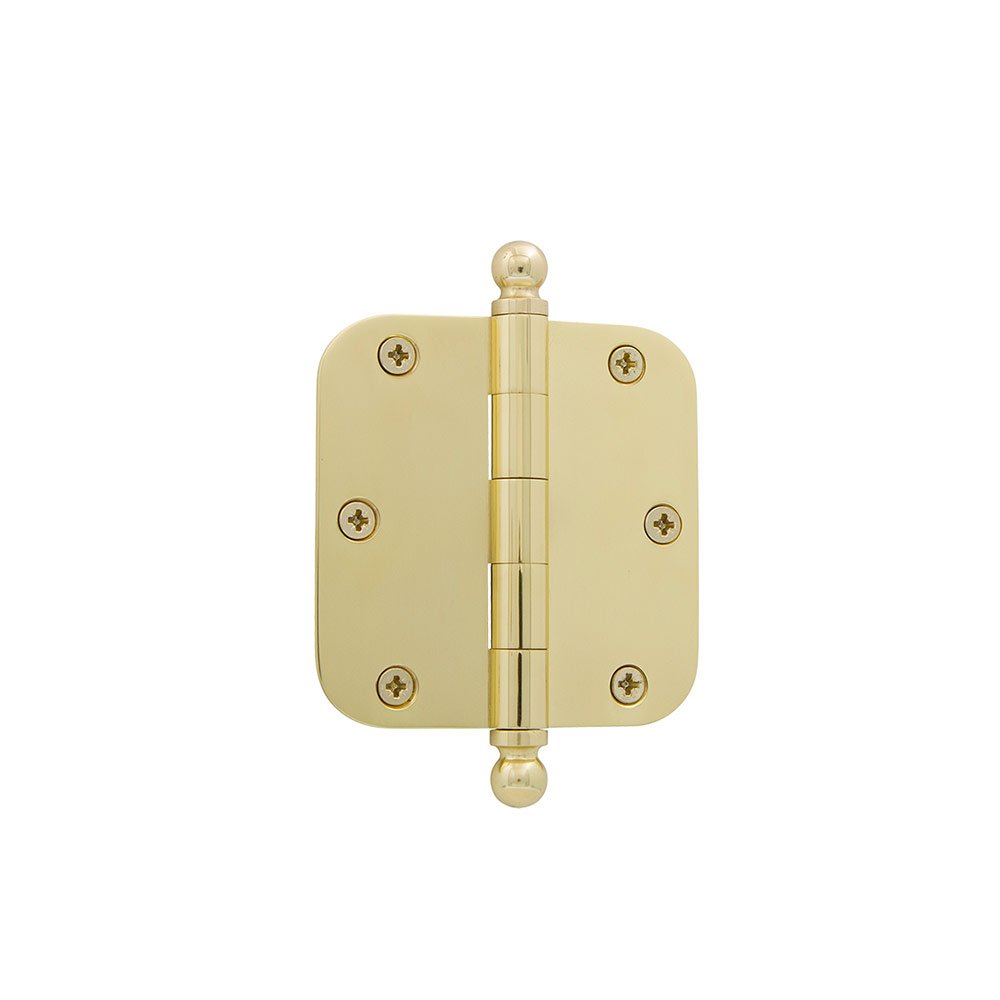 3 1/2" Ball Tip Residential Hinge with 5/8" Radius Corners in Unlacquered Brass