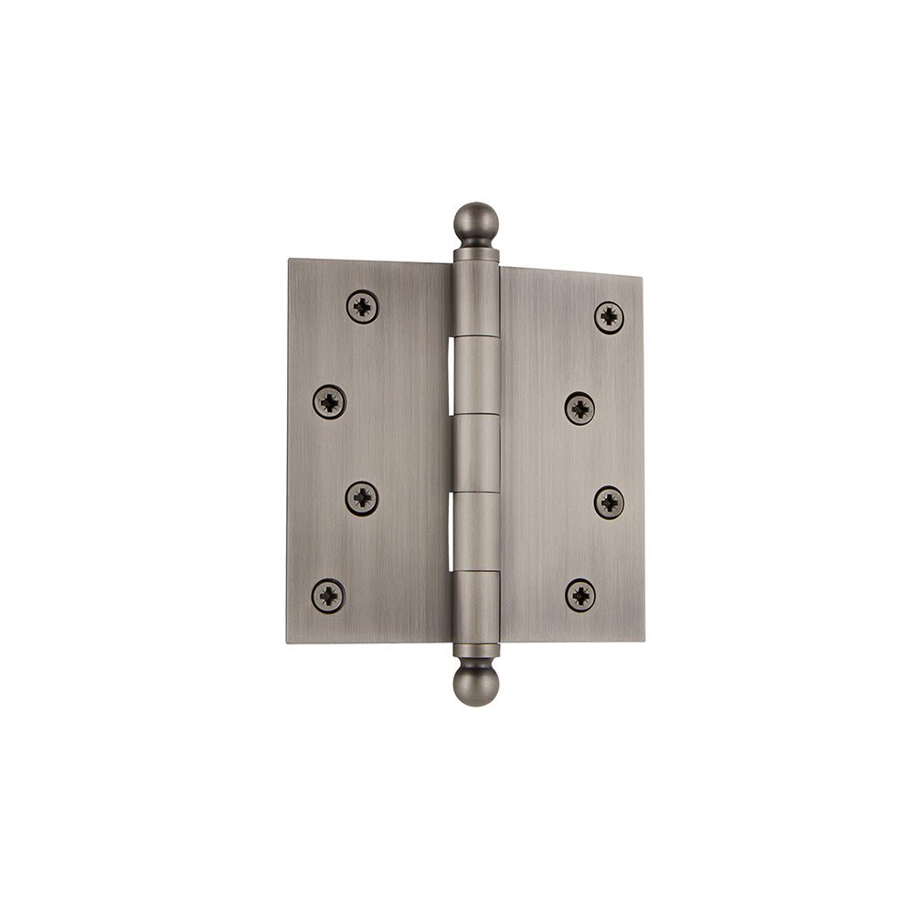 4" Ball Tip Residential Hinge with Square Corners in Antique Pewter