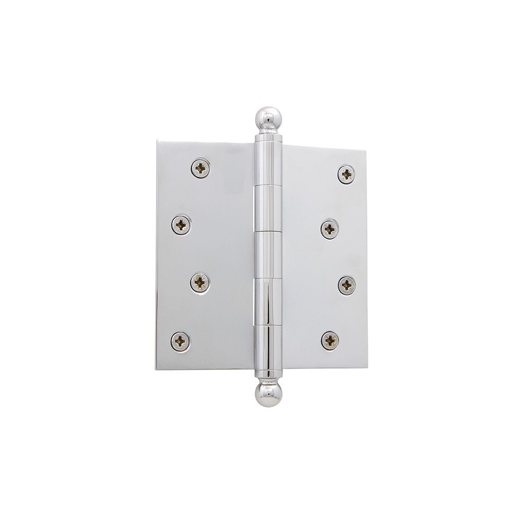 4" Ball Tip Residential Hinge with Square Corners in Bright Chrome