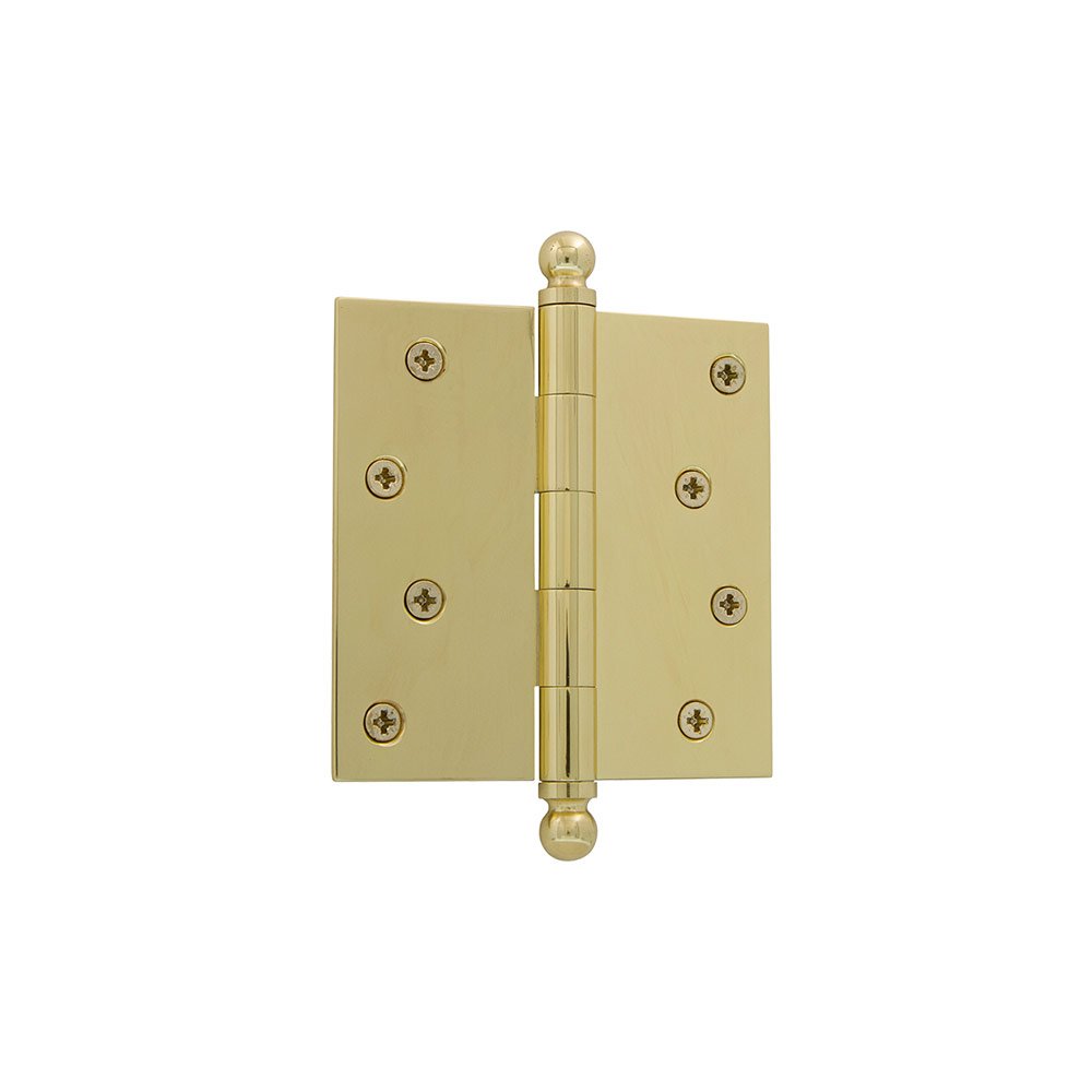 4" Ball Tip Residential Hinge with Square Corners in Polished Brass