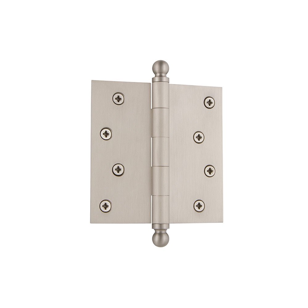 4" Ball Tip Residential Hinge with Square Corners in Satin Nickel