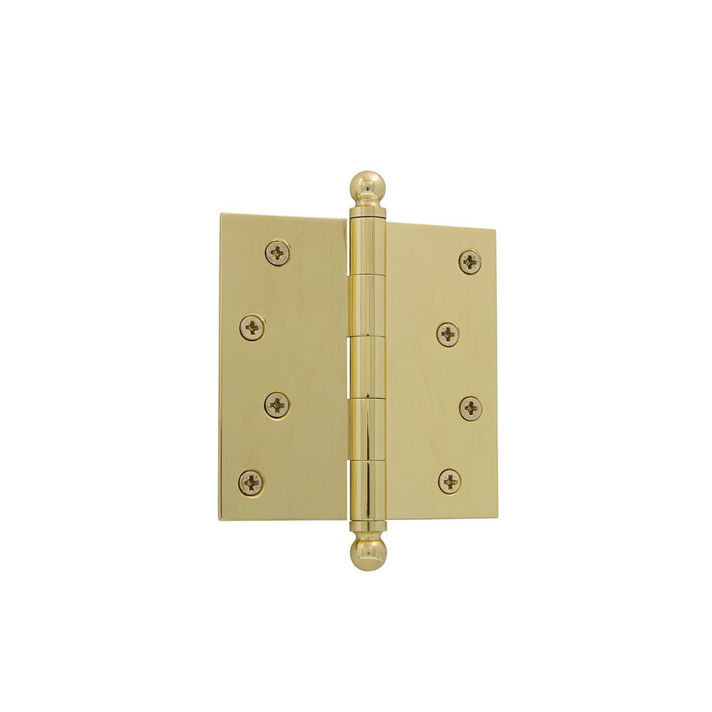 4" Ball Tip Residential Hinge with Square Corners in Unlacquered Brass