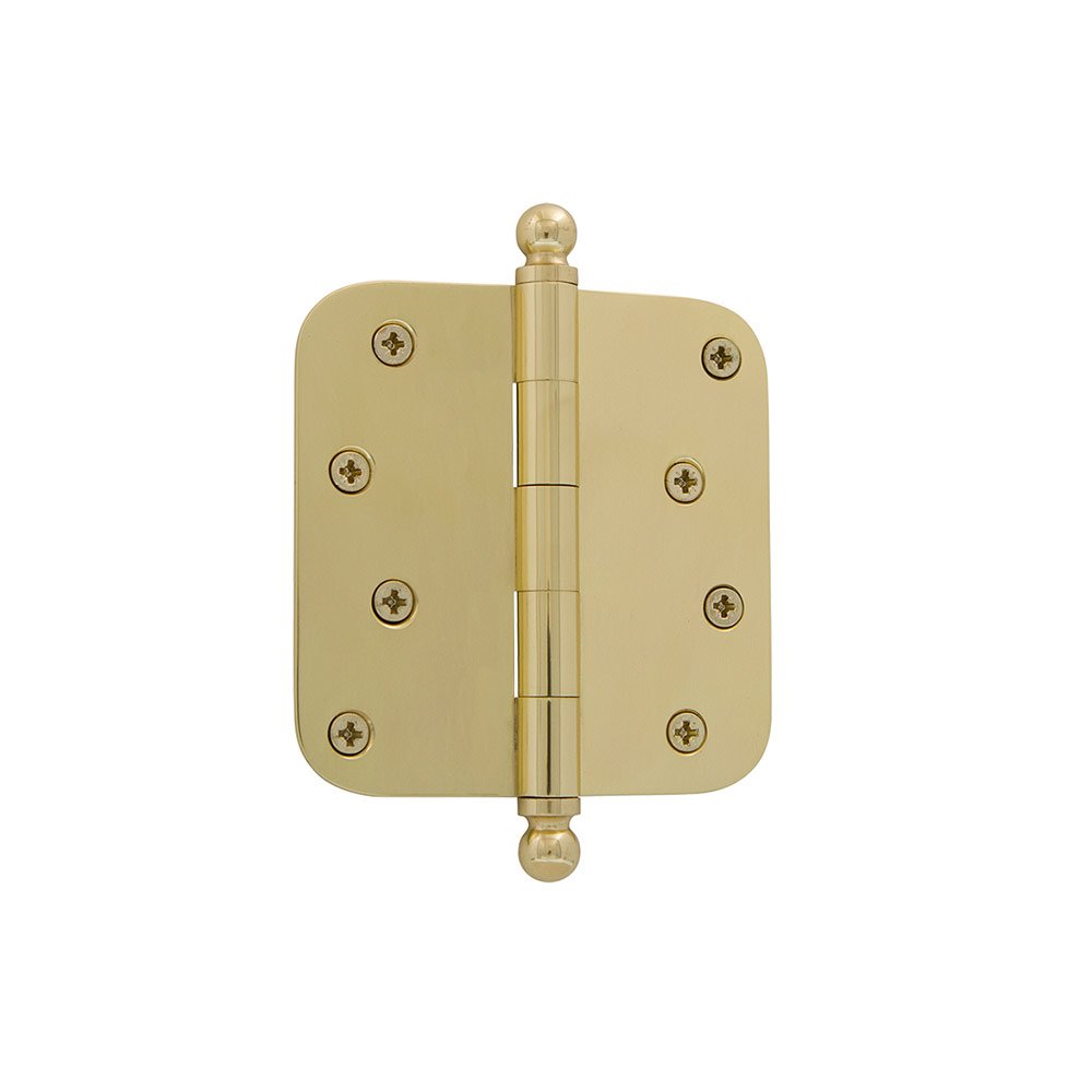 4" Ball Tip Residential Hinge with 5/8" Radius Corners in Polished Brass