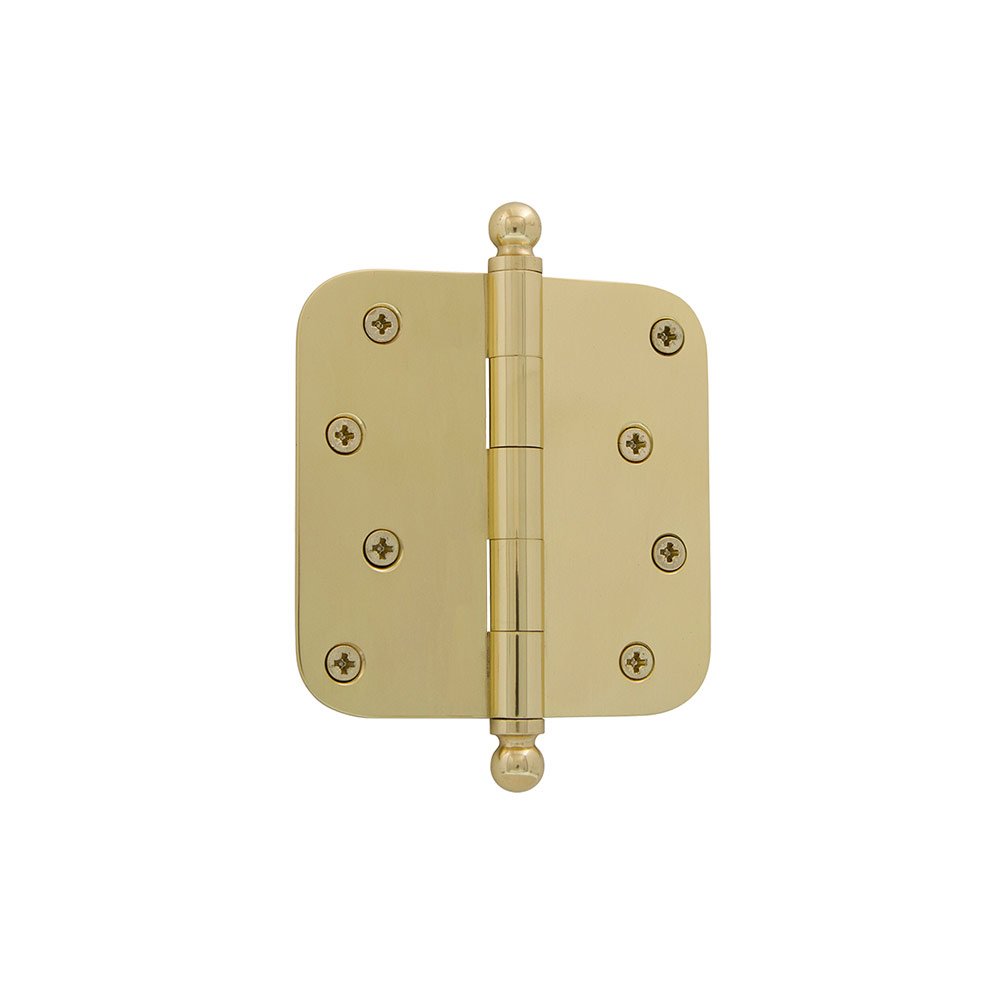 4" Ball Tip Residential Hinge with 5/8" Radius Corners in Unlacquered Brass