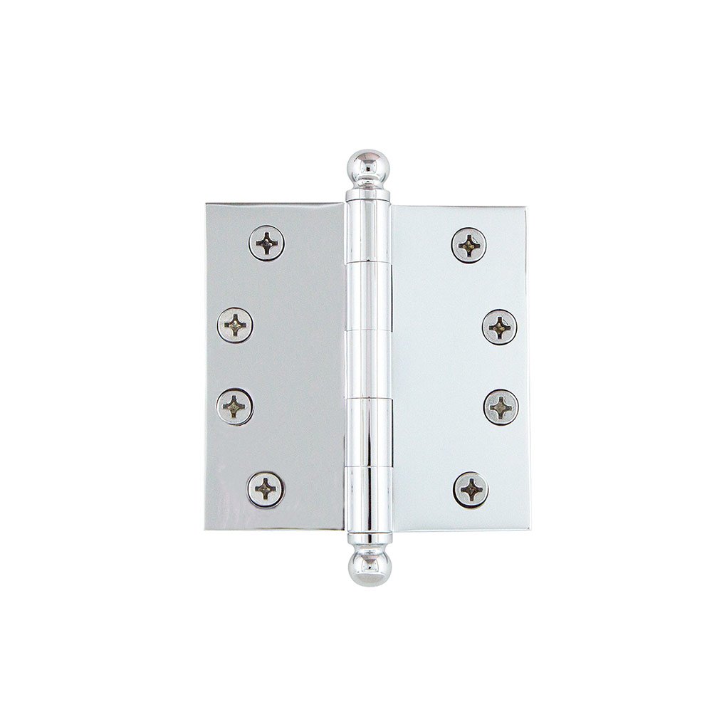 4" Ball Tip Heavy Duty Hinge with Square Corners in Bright Chrome