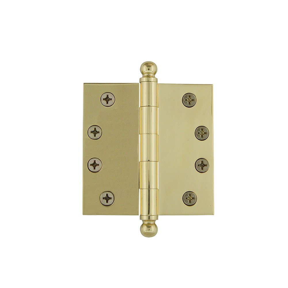 4" Ball Tip Heavy Duty Hinge with Square Corners in Polished Brass