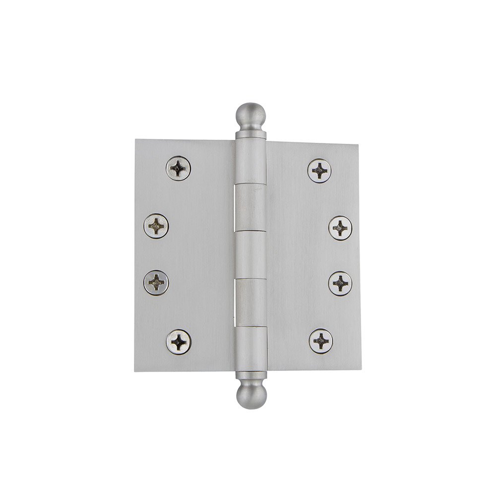 4" Ball Tip Heavy Duty Hinge with Square Corners in Satin Nickel