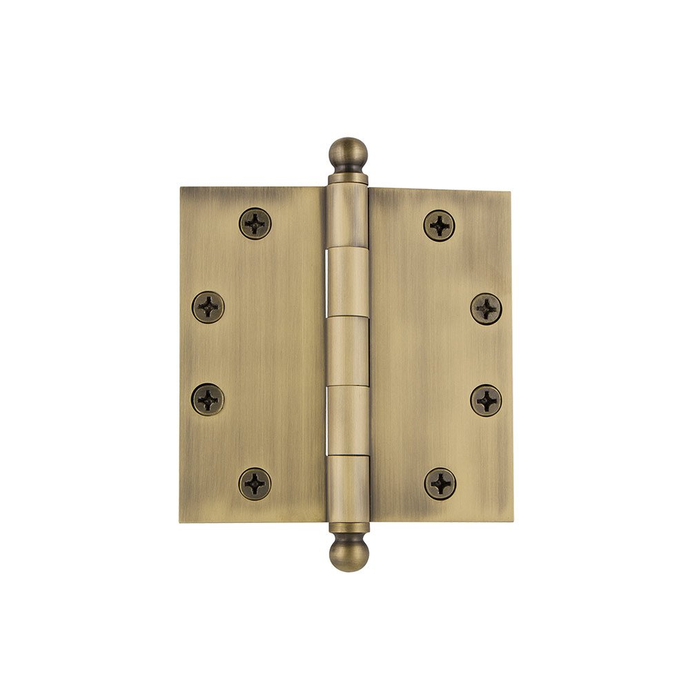 4 1/2" Ball Tip Heavy Duty Hinge with Square Corners in Vintage Brass