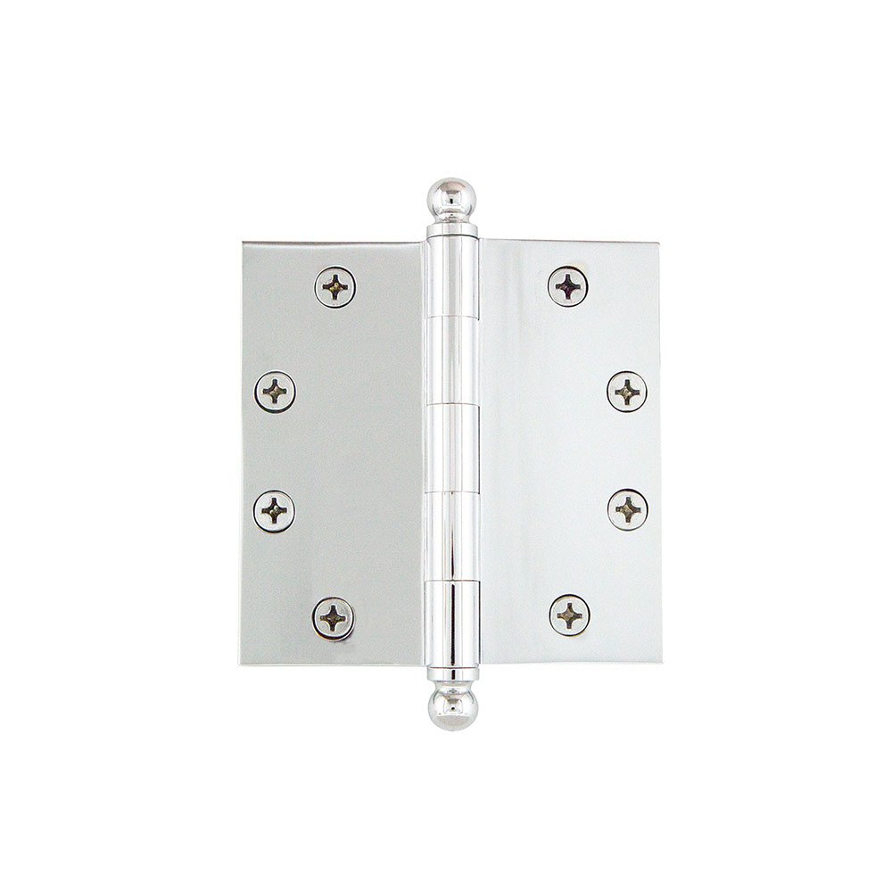4 1/2" Ball Tip Heavy Duty Hinge with Square Corners in Bright Chrome