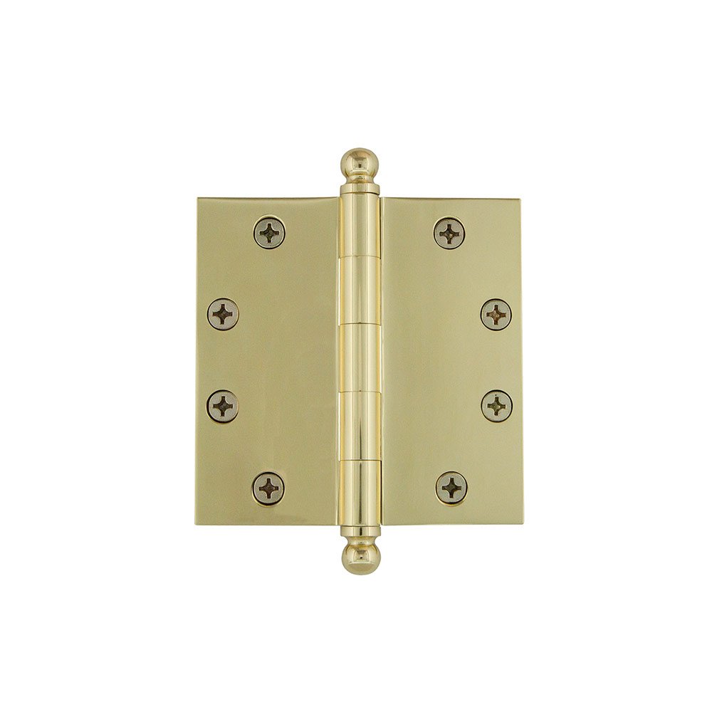 4 1/2" Ball Tip Heavy Duty Hinge with Square Corners in Polished Brass