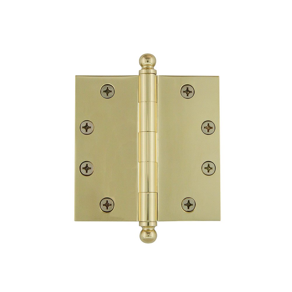 4 1/2" Ball Tip Heavy Duty Hinge with Square Corners in Unlacquered Brass