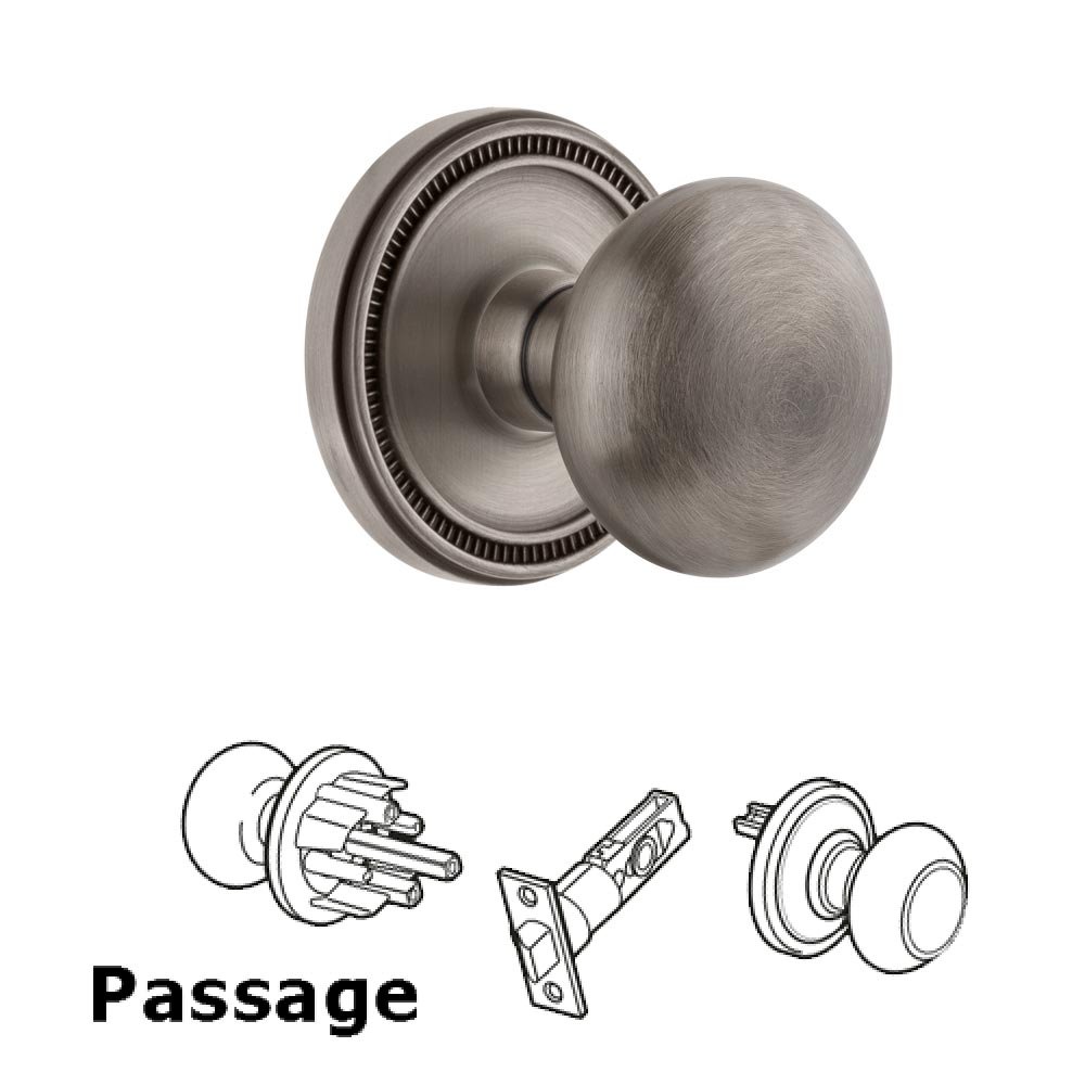 Soleil Rosette Passage with Fifth Avenue Knob in Antique Pewter