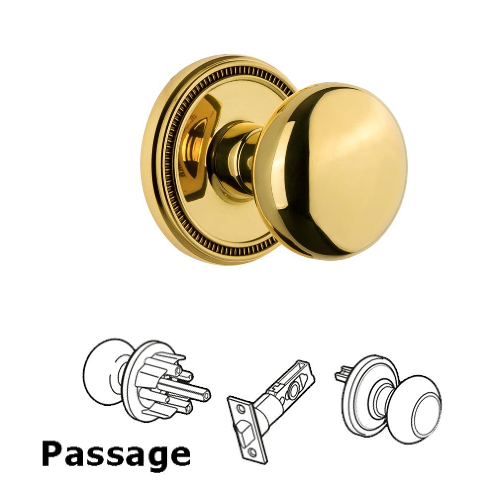 Soleil Rosette Passage with Fifth Avenue Knob in Polished Brass