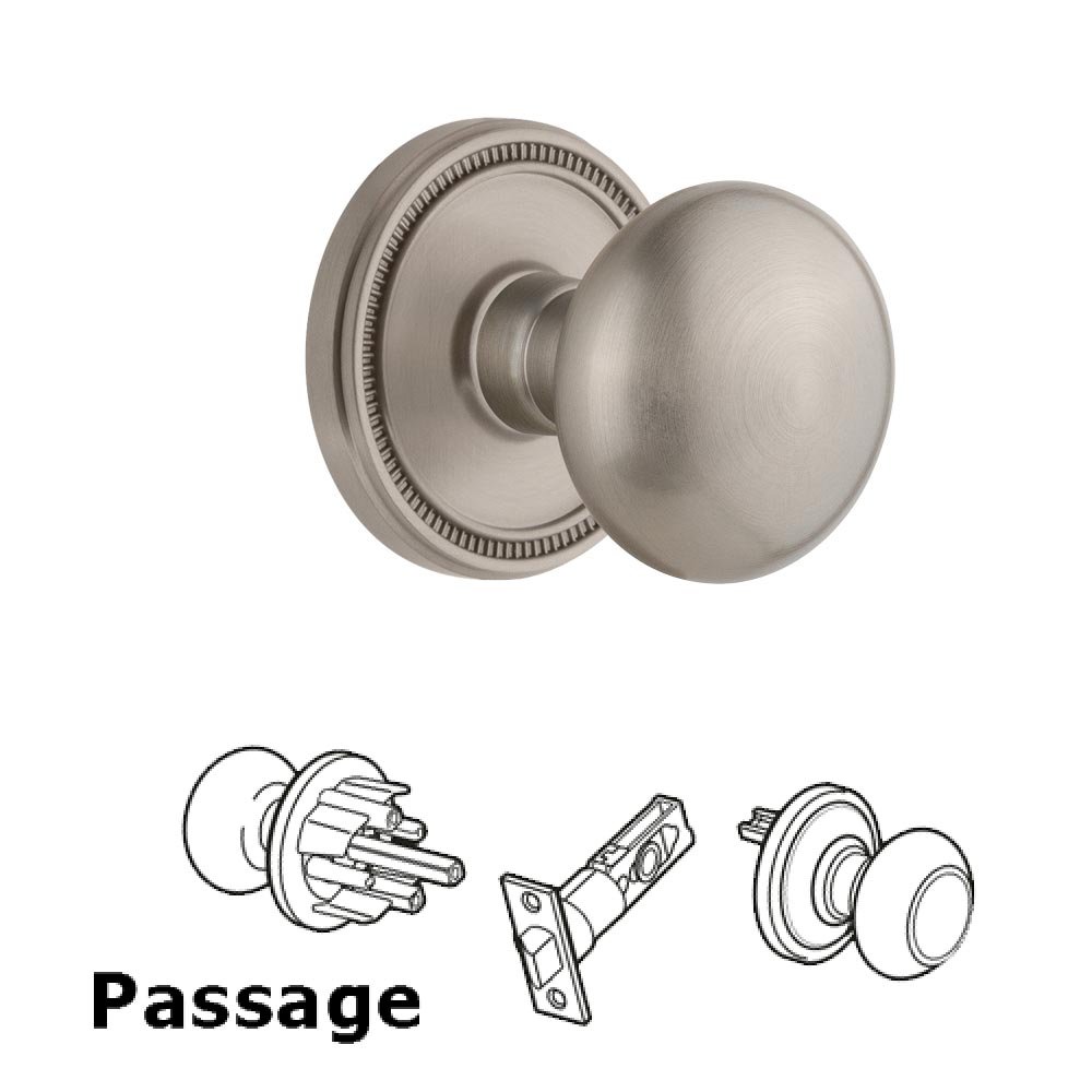 Soleil Rosette Passage with Fifth Avenue Knob in Satin Nickel