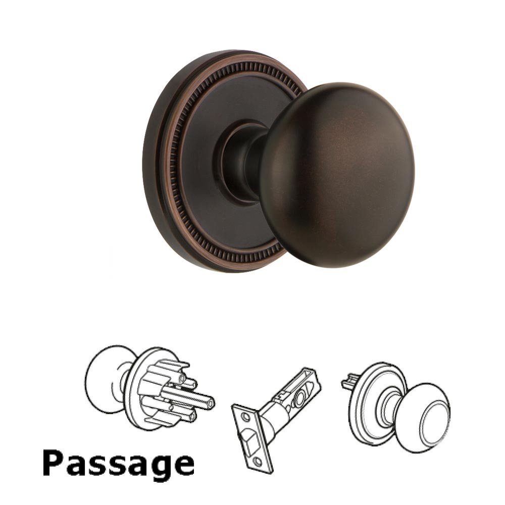 Soleil Rosette Passage with Fifth Avenue Knob in Timeless Bronze