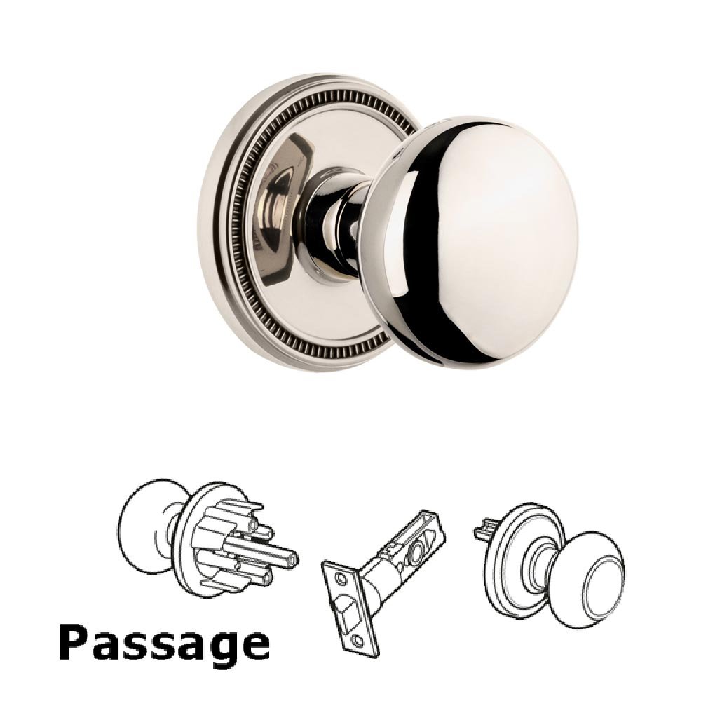Soleil Rosette Passage with Fifth Avenue Knob in Polished Nickel