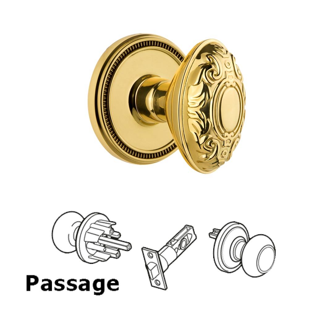 Soleil Rosette Passage with Grande Victorian Knob in Polished Brass