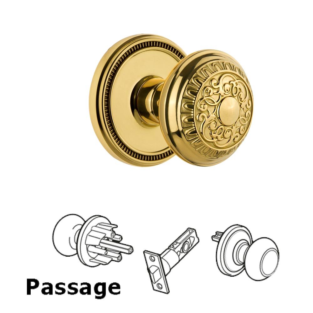 Soleil Rosette Passage with Windsor Knob in Polished Brass