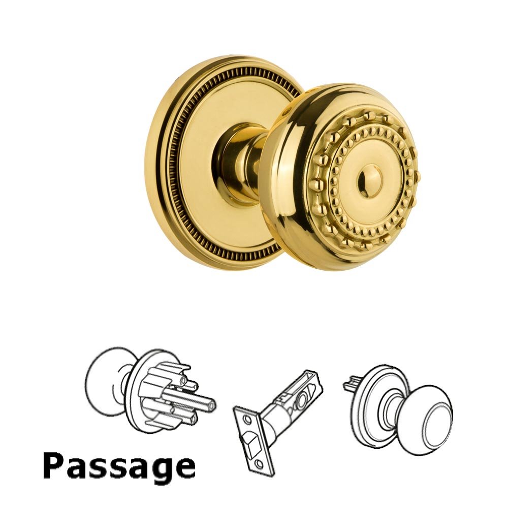 Soleil Rosette Passage with Parthenon Knob in Polished Brass