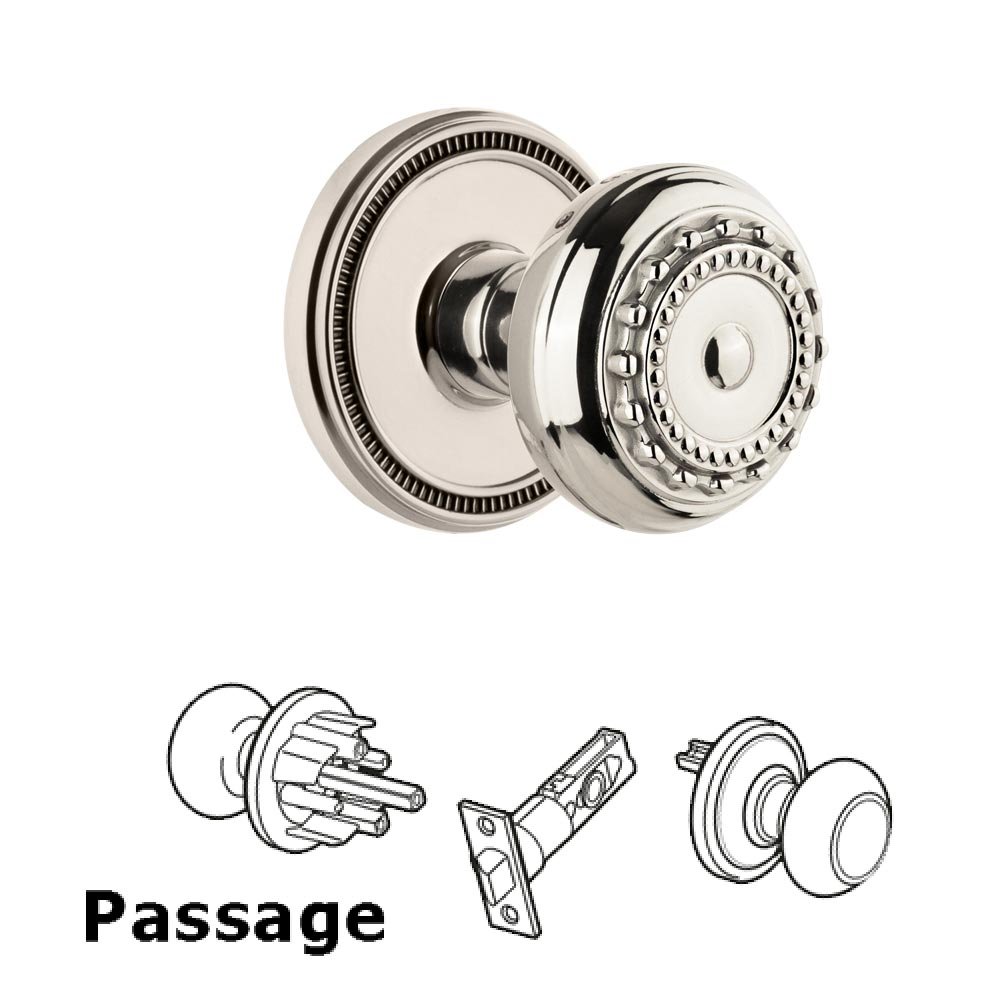 Soleil Rosette Passage with Parthenon Knob in Polished Nickel