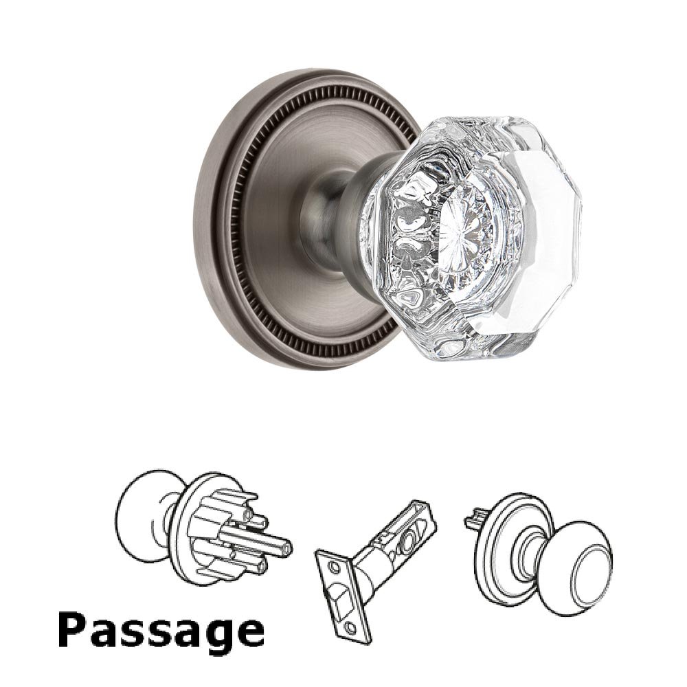 Soleil Rosette Passage with Chambord Crystal Knob in Antique Pewter